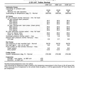 May include: A detailed technical diagram from 1983, titled "Engine Operating Conditions" for a Detroit Diesel 71 vehicle. The document includes specifications for lubrication, air, fuel, and cooling systems, with measurements in psi, inches, and degrees Fahrenheit.