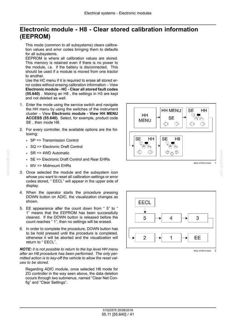May include: A technical diagram with text detailing the process for clearing calibration information on an electronic module, including steps and visual aids. The document is for electrical systems.