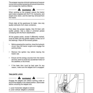 May include: A page from a manual with the title "Section 4 - Lubrication and Maintenance". The text describes lubrication procedures and tailgate lock instructions. An illustration shows a diagram of a tailgate lock mechanism.