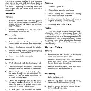 K&ouml;nnte beinhalten: Eine Seite aus einem Handbuch, das die Wartung und Demontage von Drucklufth&ouml;rnern und Drucklufthornventilen beschreibt. Der Text enth&auml;lt Anweisungen zur Entfernung, Demontage, Inspektion, Montage und Pr&uuml;fung.