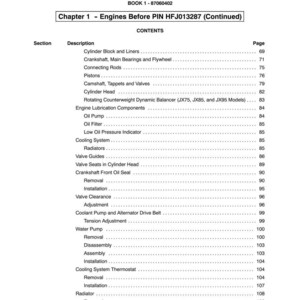 May include: A manual page detailing engine components. The title reads "SECTION 10 - ENGINE" and lists items like cylinder block, crankshaft, and pistons. The page includes a table of contents with page numbers and a chapter title.