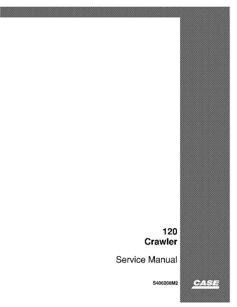 Puede incluir: Un manual de servicio blanco con el texto "120 Crawler Service Manual". El manual tiene un borde gris con dise&ntilde;o en el lado derecho y el logotipo de Case en la parte inferior derecha.