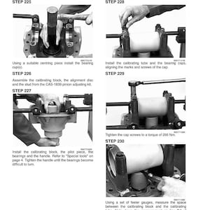 May include: Black and white technical diagram showing the assembly of a differential carrier on machines with powershift transmission. Instructions include installing bearing cups, calibrating blocks, and tightening screws. Text includes "ASSEMBLING THE DIFFERENTIAL CARRIER".