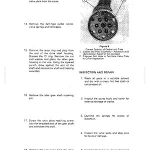 May include: A page from a manual with text and diagrams detailing the inspection and repair of mechanical components. The image includes a diagram of a gasket and plate assembly, along with numbered steps for disassembly and inspection.
