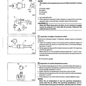May include: Page 54 from a manual with diagrams and text. Includes wiring diagrams, a coolant temperature sensor, and instructions for checking engine oil pressure switch and other components. Text includes "Inspection" and "NOTE".