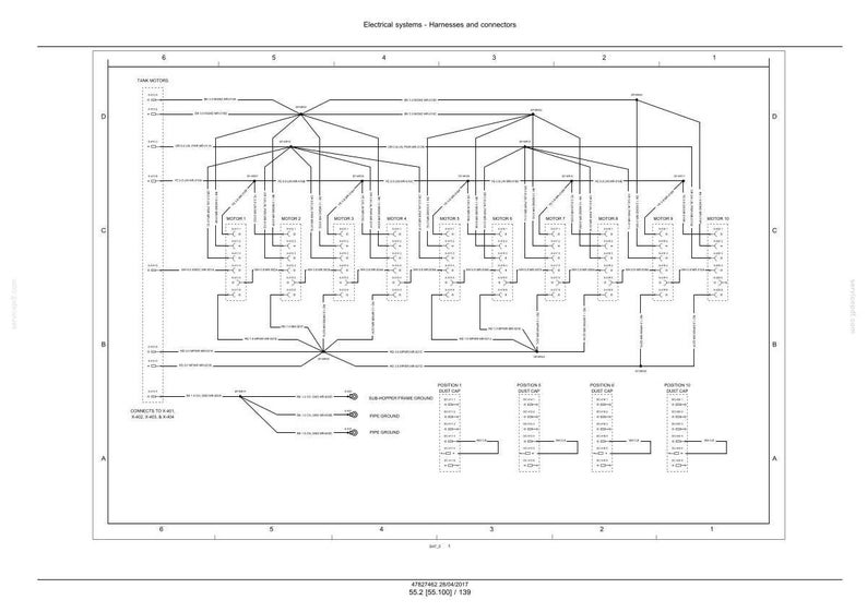 May include: Diagram of electrical systems, harnesses, and connectors. The diagram includes text labels and lines connecting various components, such as motors and ground points. The title "Electrical systems - Harnesses and connectors" is at the top.