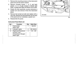 May include: A technical manual page titled Section 3 - Lubrication and Maintenance, featuring instructions for changing instrument lights. It includes a diagram of an instrument panel with numbered components and a table listing bulb sizes and functions.