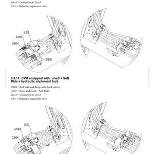 May include: Diagram of a control system installation, featuring detailed schematics of hydraulic implement locks. The image includes labels such as CB01, CB04, Live3, and IL01, with accompanying text describing their functions within the system.
