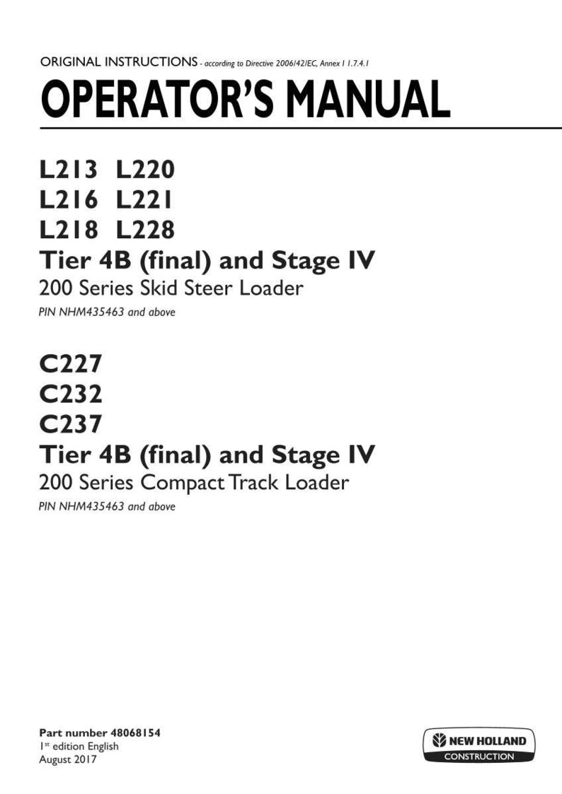 New Holland L213, L216, L218, L220, L221, L228, C227, C232, C237 Tier 4B (final) and Stage Iv Loader Operator Owners Manual | Pdf Download image 3