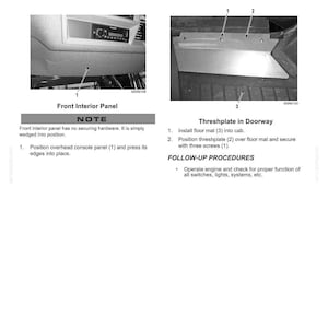 Puede incluir: Diagrama del panel interior delantero y la alfombrilla de un veh&iacute;culo, con instrucciones de instalaci&oacute;n. El texto detalla c&oacute;mo instalar la alfombrilla y la placa de umbral, incluida la fijaci&oacute;n con tornillos. Medidas en cm.