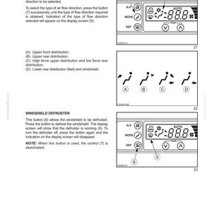 Pu&ograve; includere: Schema del pannello di controllo di un'auto con pulsanti per la direzione del flusso d'aria e lo sbrinatore del parabrezza. Il display mostra la temperatura e altre impostazioni. Il testo spiega le funzioni.