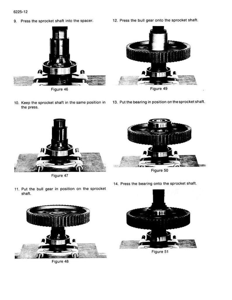 May include: Diagram of mechanical components, including gears, shafts, and bearings, arranged in various stages of assembly. The image is a technical illustration with labels and figure numbers for each step of the process.