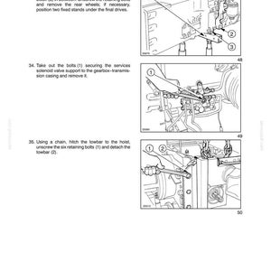 May include: Diagrams from a manual detailing rear axle mechanical transmission procedures. The images show steps for disassembling and reassembling components, including removing bolts, positioning parts, and using tools. Text and labels are included.