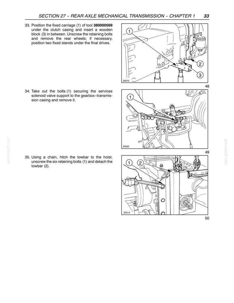 May include: Diagrams from a manual detailing rear axle mechanical transmission procedures. The images show steps for disassembling and reassembling components, including removing bolts, positioning parts, and using tools. Text and labels are included.