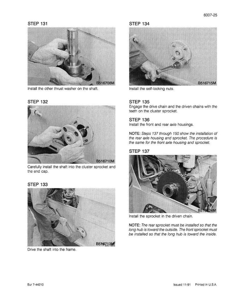 May include: A page from a manual with several black and white images illustrating mechanical assembly steps. Text includes "STEP 131" to "STEP 137" with instructions like "Install the other thrust washer on the shaft."