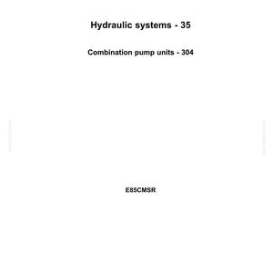 May include: White document with the New Holland Construction logo at the top. Text includes "Hydraulic systems - 35", "Combination pump units - 304", and "E85CMSR".