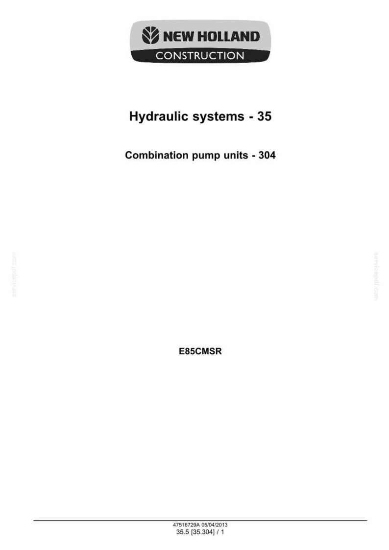 May include: White document with the New Holland Construction logo at the top. Text includes "Hydraulic systems - 35", "Combination pump units - 304", and "E85CMSR".