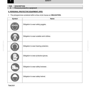 May include: A safety information sheet with the CASE Construction logo. It details personal protective equipment (PPE) obligations, including safety goggles, work clothes, hearing protection, gloves, footwear, and helmets.