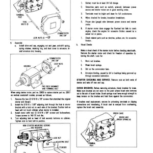 May include: Diagram of starter motor components with labels like "Brush Card," "Terminal Post," and "Lock Nuts." Instructions and diagrams detail assembly and testing procedures for the motor.