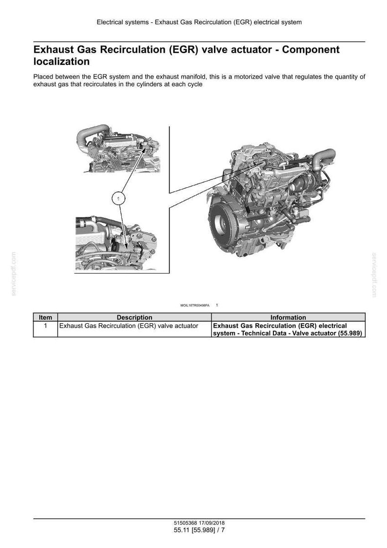 May include: Diagram of an Exhaust Gas Recirculation (EGR) valve actuator, a component of an electrical system. The image includes detailed illustrations of the valve and its location within the engine system, with labels and technical data.