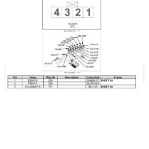 May include: Diagram of an electrical connector labeled CN.A25, with a male connector and the text "OPTION POWER/FVM". The diagram includes a table with pin, wire ID, description, color-size, and frame information.