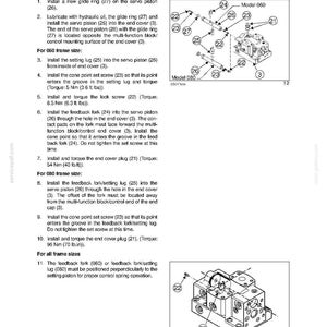 May include: Page from a technical manual detailing transmission assembly instructions. The page includes diagrams of mechanical components, numbered steps, and torque specifications in ft lbs and lb.in.
