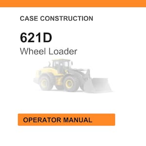 May include: White background with an orange header and footer. The text "CASE CONSTRUCTION" is at the top. The text "621D Wheel Loader" is in the center. A faded image of a yellow wheel loader is below the text. The text "OPERATOR MANUAL" is in an orange box at the bottom.