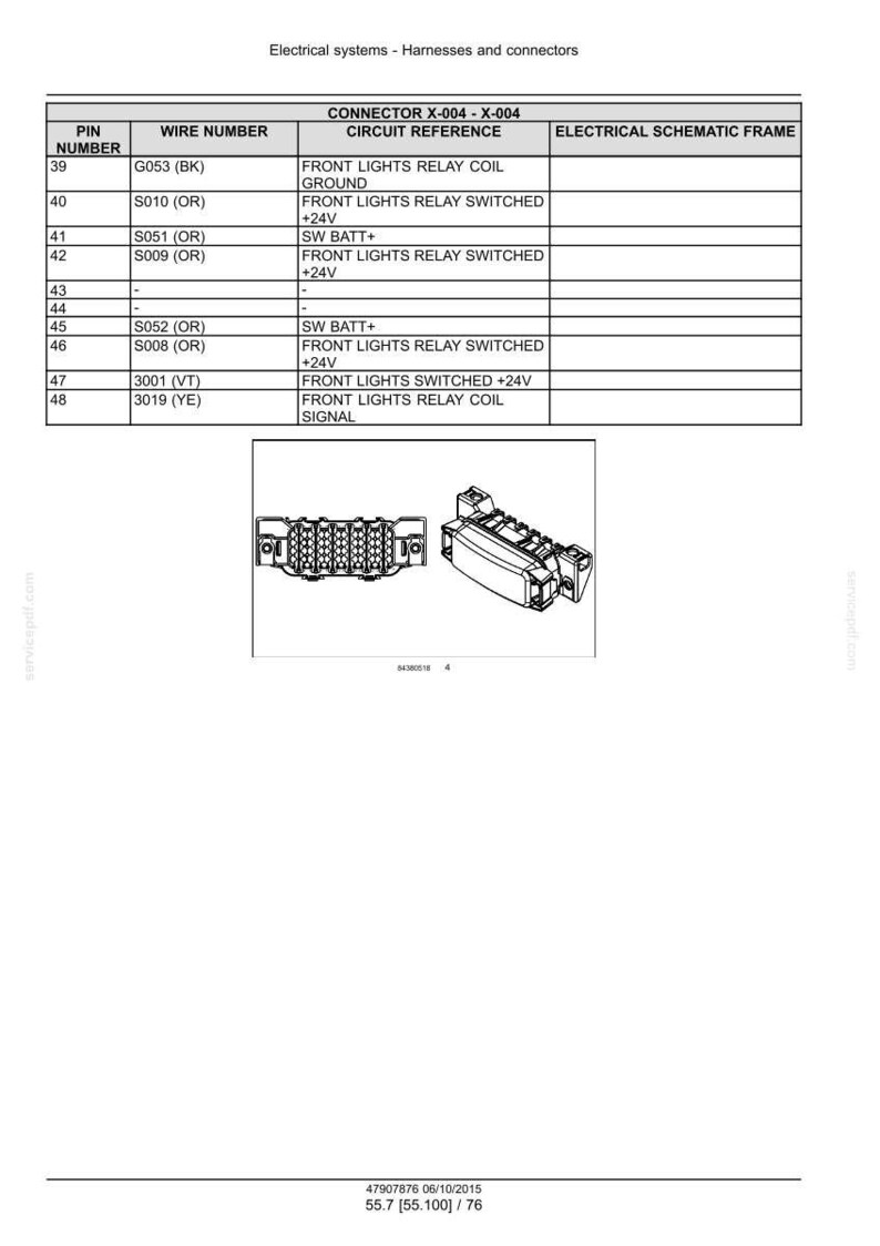 May include: Diagram of electrical connectors and wiring details, including pin numbers, wire numbers, and circuit references. The image also includes a schematic frame and connector illustrations. The text includes the title "Electrical systems - Harnesses and connectors."