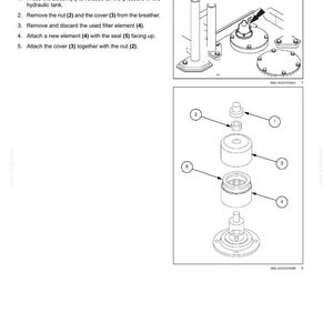 May include: Diagram of a hydraulic tank breather with exploded view of components. Includes a nut, cover, filter element, and seal. Text indicates maintenance instructions and part numbers.
