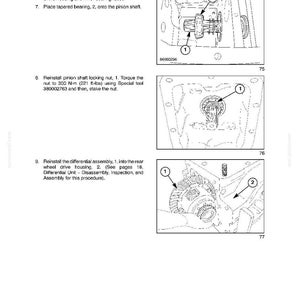 May include: Diagrams from a manual detailing mechanical rear wheel drive components. The images show the reinstallation of the pinion shaft, tapered bearing, and differential assembly. Text includes instructions and part numbers.