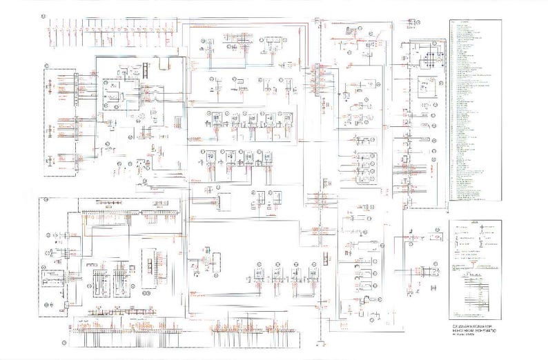 May include: A detailed technical drawing on white paper, featuring a complex arrangement of lines, symbols, and text. The diagram appears to be an electrical schematic or a similar technical illustration, with various components and connections.