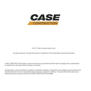 May include: White document with the CASE CONSTRUCTION logo in black and gold. The document includes text about technical publications and tools, copyright information, and a disclaimer about product variations.
