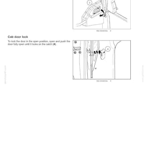 May include: Diagram illustrating vehicle door controls. The image shows how to open the door from the inside by pulling a lever (3) and how to lock the door by pushing it open until it latches (4). Text includes "3 - CONTROLS AND INSTRUMENTS".