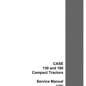 Pu&ograve; includere: Manuale di servizio bianco per trattori compatti CASE 130 e 180. La copertina presenta il testo "CASE 130 e 180 Trattori compatti Manuale di servizio" in nero. Il logo CASE &egrave; in basso a destra.