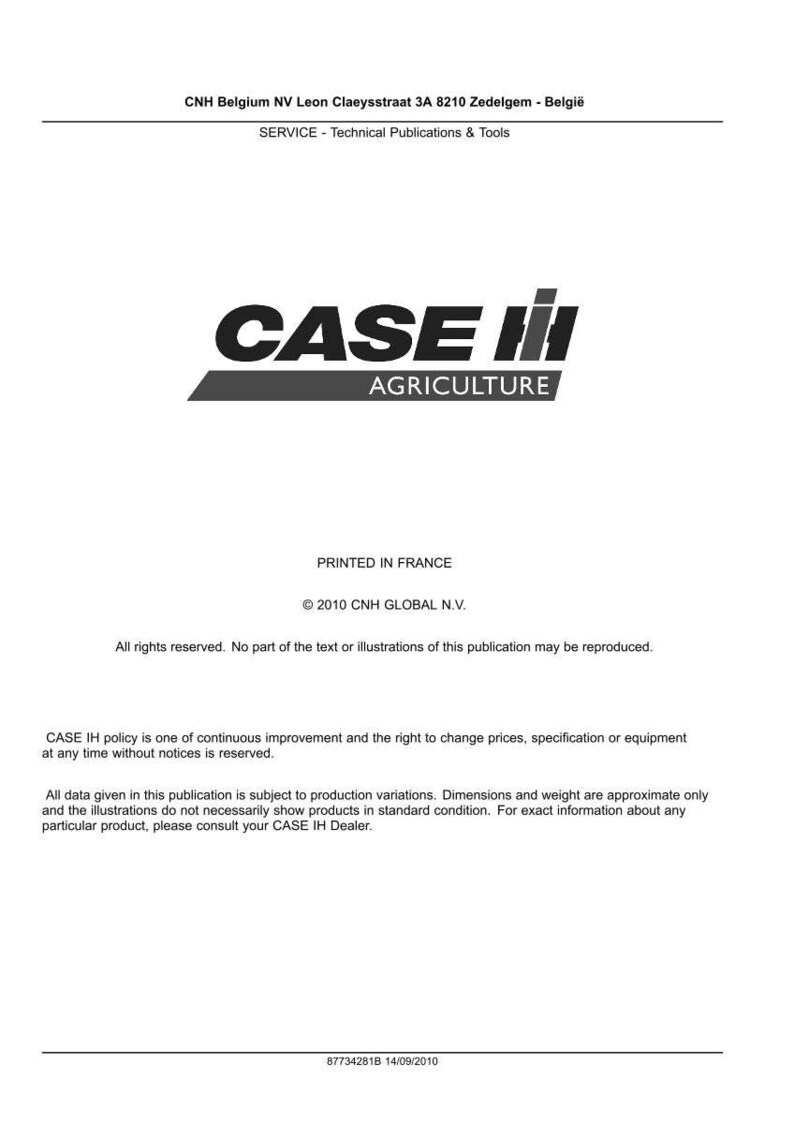 May include: A white document with the CASE IH AGRICULTURE logo, printed in France. The document includes text about product specifications and copyright information. The document is dated 2010.