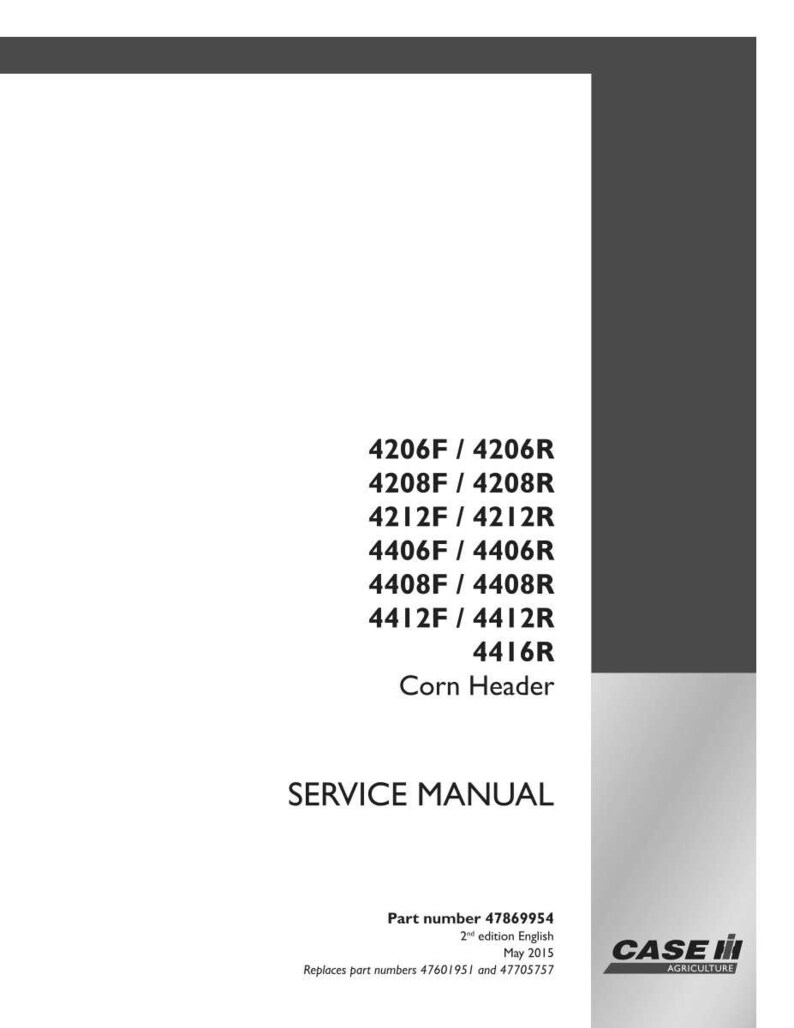 May include: A white service manual with the text "SERVICE MANUAL" and "Corn Header." The manual includes part numbers and a Case IH Agriculture logo. The cover has a dark gray top.