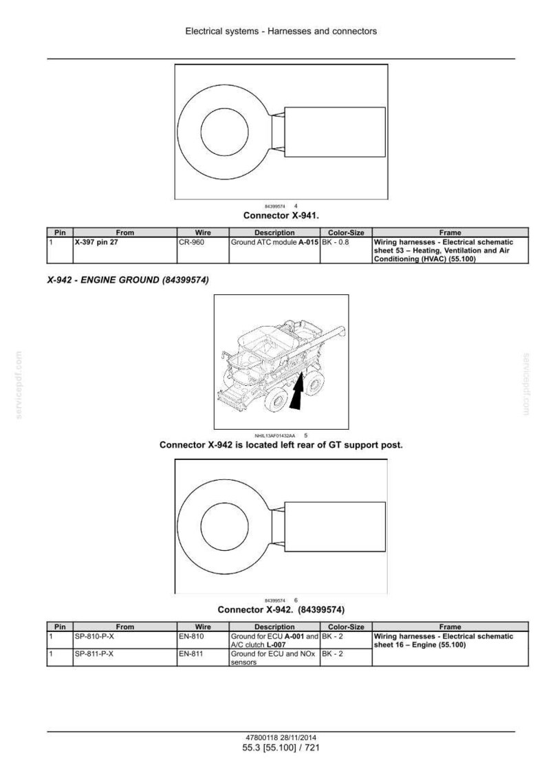 May include: Diagram of electrical connectors and wiring harnesses, including Connector X-941 and X-942. The image includes schematic diagrams, pin details, wire descriptions, and color-size specifications for automotive electrical systems.