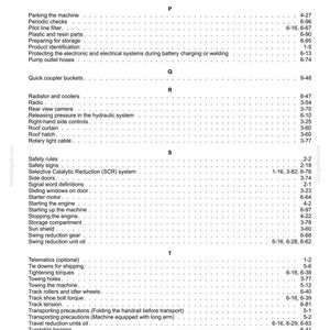 May include: A detailed table of contents from a manual, listing various machine operations, safety procedures, and maintenance topics. The text is in black font on a white background, with page numbers.