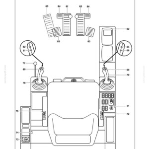 May include: Diagram of control elements for a machine, labeled with numbers and lines. Includes joysticks, pedals, and a seat. Text at the top reads "OPERATING INSTRUCTIONS RH 6.5" and "Control elements (SAE-control)."
