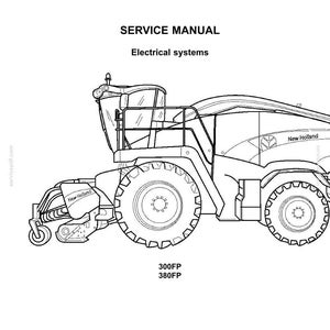 May include: A black and white line drawing of a New Holland Agriculture combine harvester. The image includes the text "SERVICE MANUAL Electrical systems" and the model numbers "300FP" and "380FP". The New Holland logo is at the top.