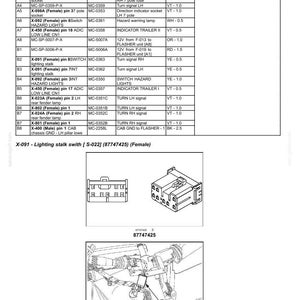 May include: Diagram detailing electrical system components, including harnesses and connectors. Features a table with pin descriptions, wire details, and colour-size specifications. Includes close-up images of connectors and wiring configurations.
