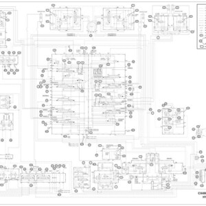 Op de afbeelding: Een zwart-wit hydraulisch schema voor CX490C en CX500C graafmachines. Het diagram toont een complex netwerk van componenten, lijnen en labels. Een legenda en aanvullende informatie zijn inbegrepen.