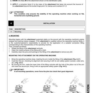 Puede incluir: Diagrama t&eacute;cnico de CASE, que detalla la instalaci&oacute;n de una pinza de demolici&oacute;n y clasificaci&oacute;n. Incluye diagramas (Fig. 4.4.1, 4.4.2, 4.4.3) e instrucciones para el montaje del accesorio en la m&aacute;quina.