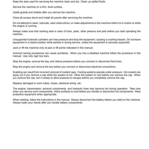 Puede incluir: Una p&aacute;gina de un manual titulada "Reglas de seguridad - Seguridad general de mantenimiento". El texto proporciona instrucciones sobre el mantenimiento de la maquinaria, incluida la limpieza, el servicio y las precauciones de seguridad. El documento incluye una fecha y un n&uacute;mero de p&aacute;gina.