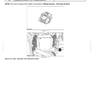 May include: Diagram of an electrical power system, including a wiring harness and various components. Text labels identify parts like the warning light, remote valve, and power supply. The diagram is labeled "Back of Cab - Behind the Driver's Seat."