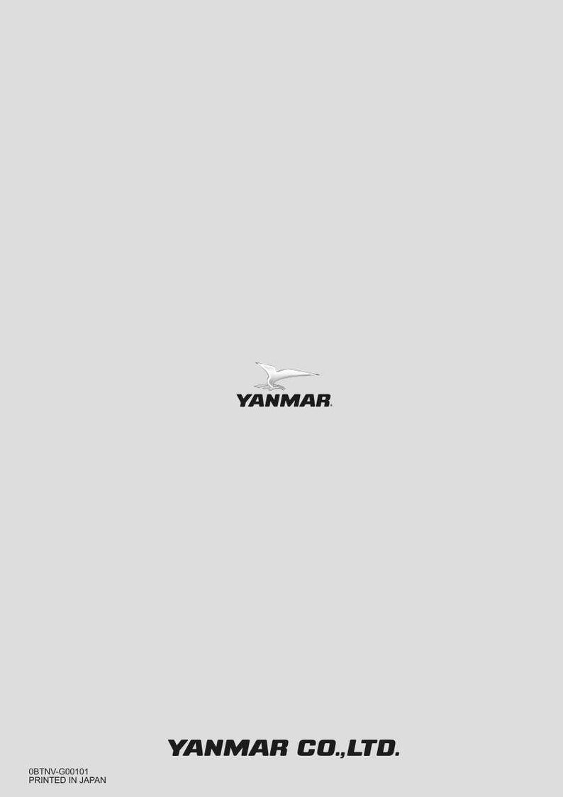 May include: A light gray document cover featuring the black Yanmar logo with a stylized bird graphic in the center. The text YANMAR CO., LTD. is printed in black at the bottom, with the code 0BTNV-G00101 and PRINTED IN JAPAN in the corner.