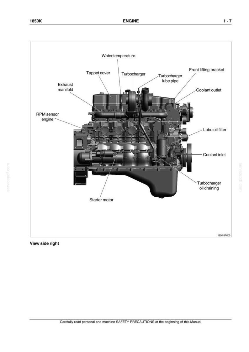 May include: Detailed diagram of an engine, labeled with various components such as the turbocharger, coolant inlet, and oil filter. The image includes text labels and is a technical illustration.