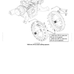 May include: Technical diagram of track suspension components, including a detailed view of track setting spacers. The diagram specifies that a 1930 mm (76 in) track uses one 50 mm (2 in) spacer, and a 2032 mm (80 in) track uses two 50 mm (2 in) spacers.