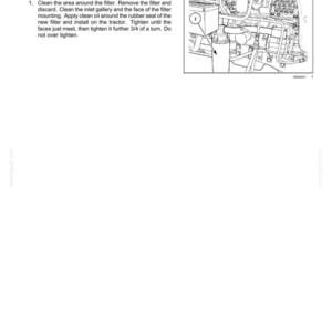 Pu&ograve; includere: Una pagina di manuale tecnico intitolata 7 - MAINTENANCE Hydraulic oil filter. Presenta un disegno al tratto in bianco e nero di un componente del motore di un trattore etichettato con 1, con istruzioni per rimuovere e installare il filtro dell'olio.