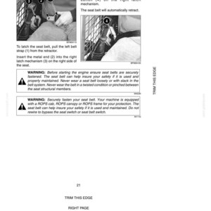 May include: A safety manual page with instructions on seat belt precautions. The page includes diagrams illustrating how to latch and unlatch a seat belt, along with safety warnings about proper seat belt use. The text includes the words "SAFETY" and "SEAT BELT PRECAUTIONS".